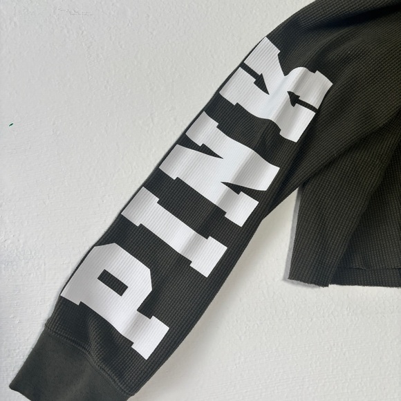 Victoria Secret’s PINK Women's Waffle Long Sleeve Dark Green Cropped Top Large - Picture 6 of 8